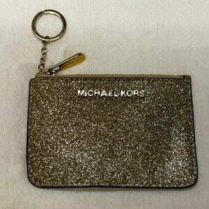 Michael Kors Gold Glitter infused Leather Coin Pouch/Purse.